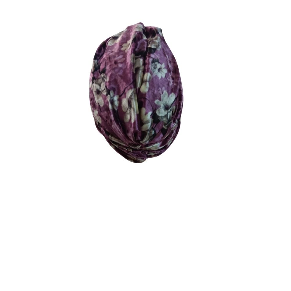 Purple‎ Floral Velvet Front Twist Turban Stretch Headpiece Hijab Cap Modest Wear - Picture 2 of 5